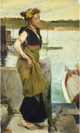Joaquín Sorolla – Esperando (Panel Decorativo), 1898 | Reproducción de Pintura al Óleo Pintada a Mano | Estudio Dafen