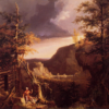 Daniel Boone Sitting at the Door of His Cabin on the Great Osage Lake (1826) by Thomas Cole - Hand-Painted Oil Painting Reproduction 2 Hand-painted oil painting reproduction of Daniel Boone Sitting at the Door of His Cabin on the Great Osage Lake 1826 by Thomas Cole
