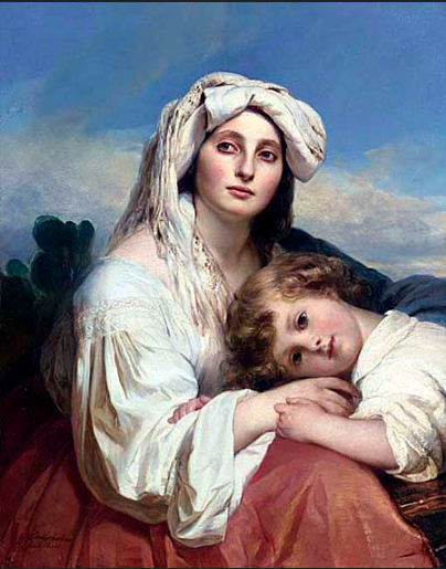 Franz Xaver Winterhalter / Italian Woman and Her Child (1836) Romanticism – Hand-Painted Oil Reproduction by Dafen Village Studio
