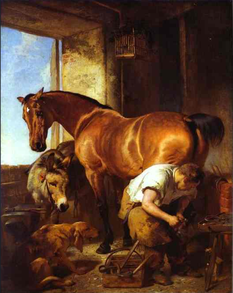 Edwin Henry Landseer – Shoeing (1844) Romanticism Animal Art – Hand-Painted Oil Reproduction by Dafen Village Studio