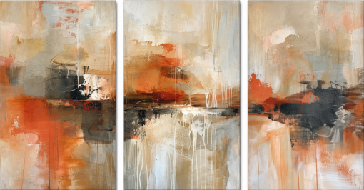 Handmade Burnt Orange Textured Abstract Triptych Oil Painting | DaVinci Art Studio