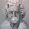 Hand-Painted Queen Elizabeth Blowing Bubblegum Oil Painting on Canvas – Pop Art Royalty Wall Decor