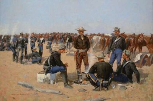 Frederic Remington / A Cavalryman’s Breakfast on the Plains (1892) Western Art – Hand-Painted Oil Reproduction by Dafen Village Studio