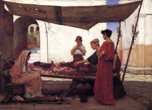A Flower Stall (1880) by John William Waterhouse – Hand-Painted Oil Painting Reproduction