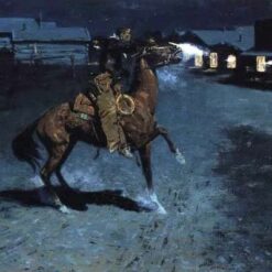 Hand-painted oil reproduction of Frederic Remington An Argument With The Town Marshal depicting Western cowboys and a lawman