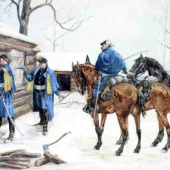 Hand-painted oil reproduction of Frederic Remington's military painting Arresting The Deserter on landscape canvas