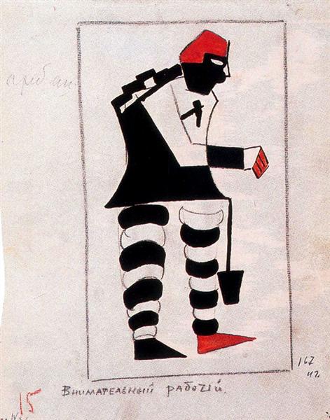 Kazimir Malevich Attentive Worker (1913) Avant-Garde Constructivism – Hand-Painted Oil Reproduction by Dafen Village Studio