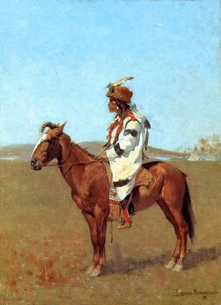 Frederic Remington / A Blackfoot Chief (1897) Western Art – Hand-Painted Oil Reproduction by Dafen Village Studio