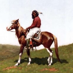 Hand-painted oil reproduction of Frederic Remington Comanche Brave Fort Reno Indian Territory depicting a Comanche warrior in Indian Territory