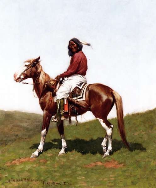 Frédéric Remington / Guerrier comanche, Fort Reno, Territoire indien (1889) Art western – Reproduction à l'huile peinte à la main par Dafen Village Studio