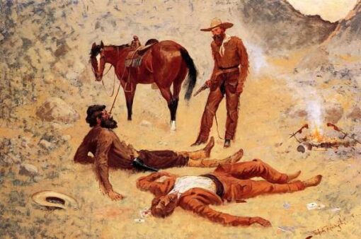 Frederic Remington He Lay Where He Had Been Jerked, Still as a Log Hand-Painted Oil Painting Reproduction by Dafen Village Studio
