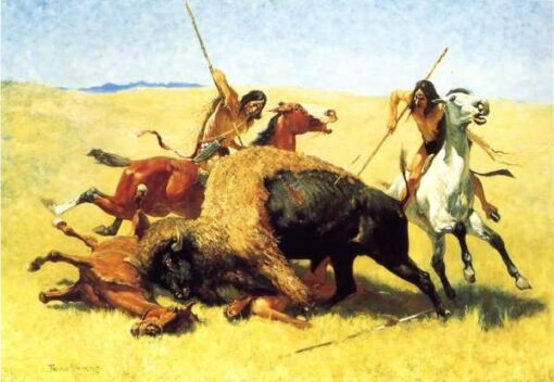 Frederic Remington / The Buffalo Hunt (1890) Western Art – Hand-Painted Oil Reproduction by Dafen Village Studio