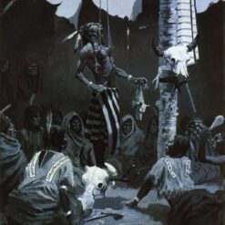Hand-painted oil reproduction of Frederic Remington Mandan Initiation Ceremony (the Sundance) depicting a Native American sacred ritual