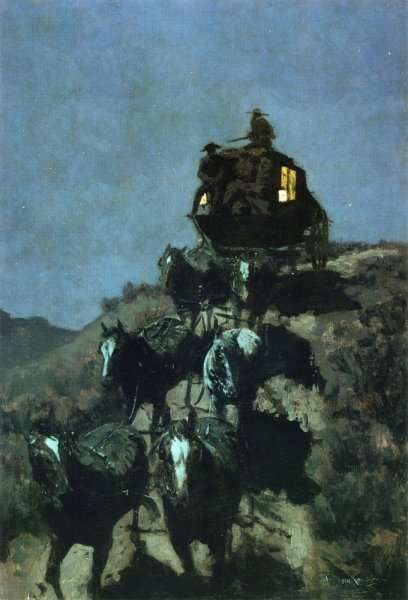 Frederic Remington / The Old Stage Coach of the Plains (1901) Western Art – Hand-Painted Oil Reproduction by Dafen Village Studio