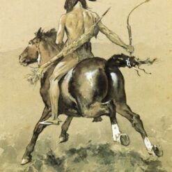 Hand-painted oil reproduction of Frederic Remington's Western painting Going to the Buffalo Hunt on vertical canvas