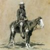 Frederic Remington / Indian Scout at Fort Reno (1889) Western Art – Hand-Painted Oil Reproduction by Dafen Village Studio 1 Hand-painted oil reproduction of Frederic Remington Indian Scout at Fort Reno depicting a Native American military scout on horseback