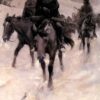 Frederic Remington On the Trail Hand-Painted Oil Painting Reproduction by Dafen Village Studio 2 Hand-painted oil reproduction of Frederic Remington's Western painting On the Trail on vertical canvas