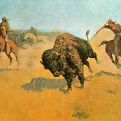 Hand-painted oil reproduction of Frederic Remington's Western painting The Buffalo Runners on canvas