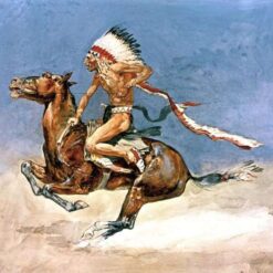 Hand-painted oil reproduction of Frederic Remington's Western painting Pony War Dance on square canvas