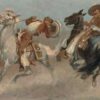 Frederic Remington / Cowboy Fun In Old Mexico (1889) Western Art – Hand-Painted Oil Reproduction by Dafen Village Studio 2 Hand-painted oil reproduction of Frederic Remington Cowboy Fun In Old Mexico depicting vaqueros performing horsemanship tricks on galloping horses