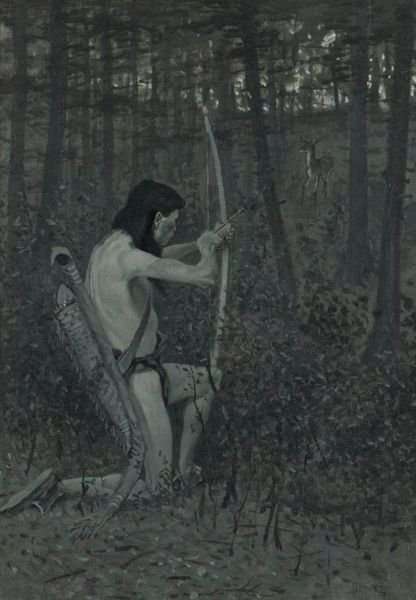 Frederic Remington Then, Upon One Knee Uprising, Hiawatha Aimed An Arrow Hand-Painted Oil Painting Reproduction by Dafen Village Studio