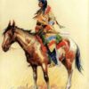 Hand-painted oil reproduction of Frederic Remington A Breed depicting a Western rider on horse