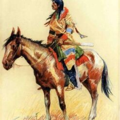 Hand-painted oil reproduction of Frederic Remington A Breed depicting a Western rider on horse