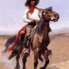 Hand-painted oil reproduction of Frederic Remington A Regimental Scout depicting a U.S. Cavalry scout on horseback