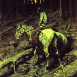 Hand-painted oil reproduction of Frederic Remington Apache Fire Signal depicting Native Americans signaling by fire at night