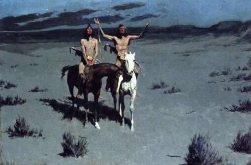 Frederic Remington / Pretty Mother Of The Night (c. 1907) Western Nocturne – Hand-Painted Oil Reproduction by Dafen Village Studio