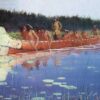Hand-painted oil reproduction of Frederic Remington Great Explorers 1905 depicting explorers in wilderness[cite: 2]