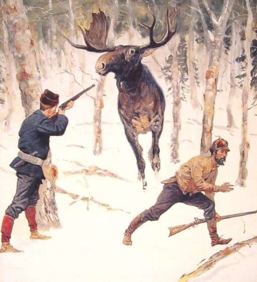 Frederic Remington / The Moose Hunt (1890) Western Art – Hand-Painted Oil Reproduction by Dafen Village Studio