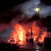 Hand painted oil painting reproduction of Battle of Cesme at Night 1848 by Ivan Aivazovsky