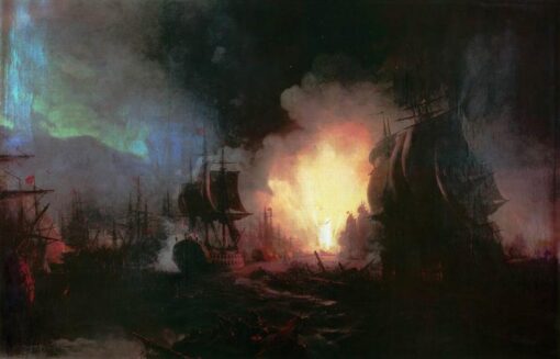 Hand-Painted “Battle of Chesma” Oil Painting Reproduction – Ivan Aivazovsky Maritime Art | Dafen Studio Fine Art
