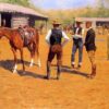 Frederic Remington / Buying Polo Ponies In The West (1895) Western Art – Hand-Painted Oil Reproduction by Dafen Village Studio 1 Hand-painted oil reproduction of Frederic Remington Buying Polo Ponies In The West depicting horses on a Western ranch