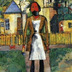 Hand-painted oil reproduction of Kazimir Malevich's c.1927 Neo-Suprematist artwork Carpenter featuring a stylized figurative portrait.
