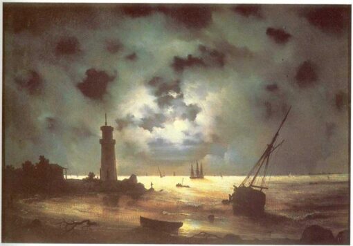 Hand-Painted “Coast of Sea at Night” (1847) Oil Painting Reproduction – Ivan Aivazovsky | Dafen Studio Fine Art