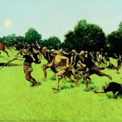Hand-painted oil reproduction of Frederic Remington's military painting Charge of the Rough Riders at San Juan Hill on canvas
