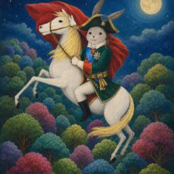 Product Title: Whimsical General Rabbit Riding White Horse Hand-Painted Oil Painting