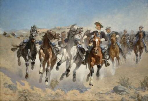 Frederic Remington / Dismounted, The Fourth Trooper Moving the Led Horses (1890) Western Art – Hand-Painted Oil Reproduction by Dafen Village Studio