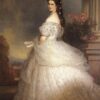 Franz Xaver Winterhalter / Empress Elisabeth of Austria in a Peignoir (1865) Neo-Rococo – Hand-Painted Oil Reproduction by Dafen Village Studio 1 Reproducción pintada a mano al óleo del retrato que Franz Xaver Winterhalter realizó en 1865 de la emperatriz Sisi de Austria, con el pelo suelto y vestida con un vestido blanco.
