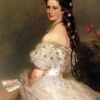 Franz Xaver Winterhalter / Empress Elisabeth of Austria in a Court Dress with Stars (1865) Neo-Rococo – Hand-Painted Oil Reproduction by Dafen Village Studio 1 Hand-painted oil painting reproduction of Franz Xaver Winterhalter's 1865 portrait of Empress Elisabeth of Austria in a tulle dress with diamond hair stars.