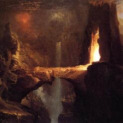 Expulsion. Moon and Firelight Thomas Cole Date: c.1828 Style: Romanticism Genre: landscape Media: oil, canvas Location: Thyssen-Bornemisza Museum, Madrid, Spain Hand-painted oil painting reproduction of Expulsion Moon and Firelight c1828 by Thomas Cole