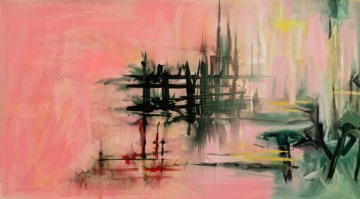 Modern Pink & Green Abstract Landscape Oil Painting – Hand-Painted Contemporary Wall Art on Canvas