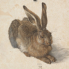 Hand-painted watercolor and gouache reproduction of Albrecht Dürer Young Hare 1502 on archival paper