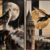 Handgemaltes Ölgemälde Diptychon: Hezarfen Ahmet Çelebi & Wolf im Mondlicht – Osmanische Geschichte & Moderne Wandkunst auf Leinwand 1 Hezarfen & Wolf Diptychon – Handgemaltes Ölgemälde