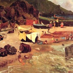 Hand-painted oil painting reproduction of Fishing Boats at Capri by Albert Bierstadt
