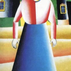 Hand-painted oil reproduction of Kazimir Malevich's 1929 Neo-Suprematist painting Girl in the Country featuring a stylized peasant figure.