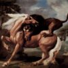 George Stubbs / Horse Attacked by a Lion (c.1762) - Hand-Painted Oil Reproduction by Dafen Village Studio 1 Reproduction à l'huile peinte à la main du tableau romantique monumental de George Stubbs, intitulé ' Cheval attaqué par un lion », datant de 1762 environ.