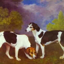 Reproduction peinte à la main à l'huile de l'œuvre « Chien et chienne dans un paysage » (1792) de George Stubbs, réalisée par Dafen Village Studio